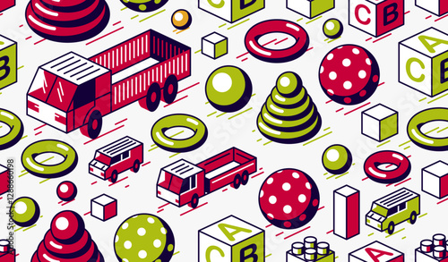 Toys seamless background, v...