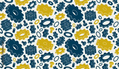 Gears seamless background, vector cogs and cogwheels mechanical repeat wallpaper, repair and maintenance theme tiling pattern, elements easy to use separately.