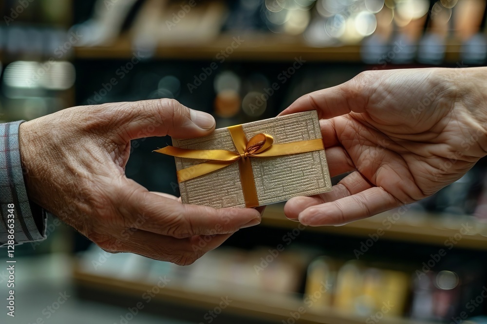 Fototapeta premium Close-Up Image of a Businessperson Sharing a Gift Card with AnotherColleague