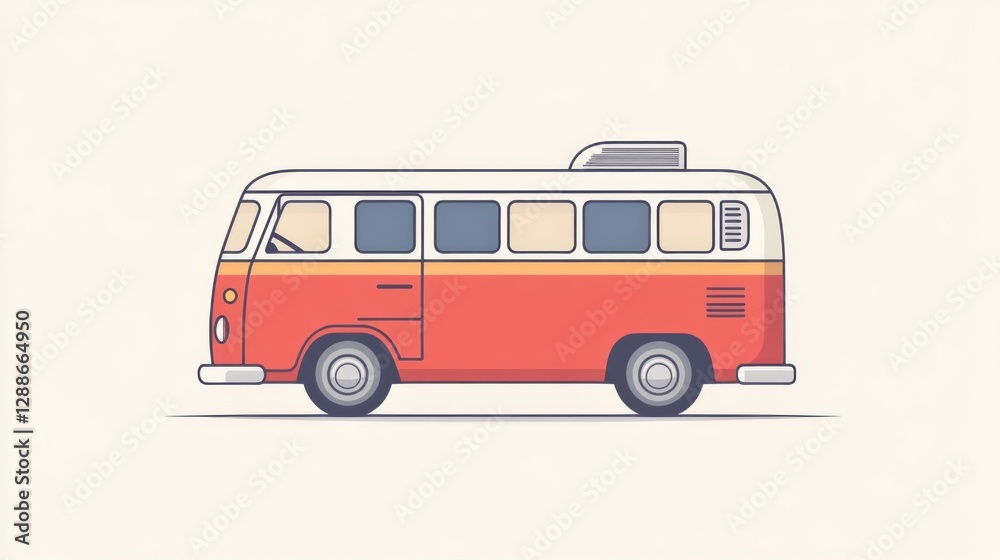 Retro red classic van illustration with simple design on light background Retro red classic van illustration with simple design on light background