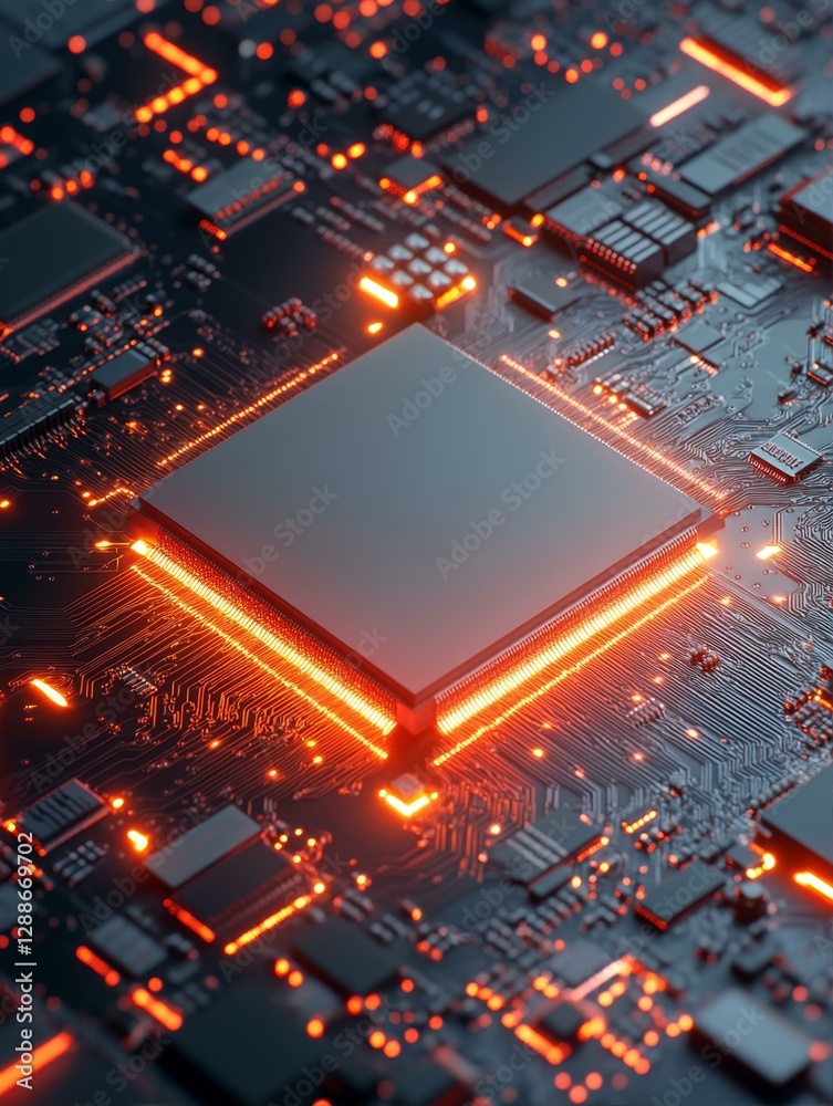 Obraz premium Advanced Circuit Board Microchip Tech Innovation High Performance Computing Technology Central Processor