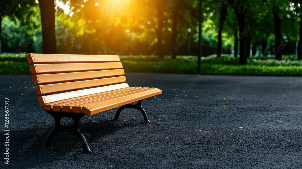 calm park bench bathed in dappled sunlight, inviting relaxation and peace calm park bench bathed in dappled sunlight, inviting relaxation and peace