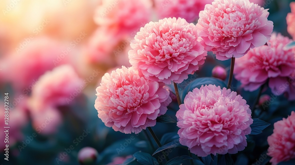 Beautiful pink peonies in garden at sunset Beautiful pink peonies in garden at sunset