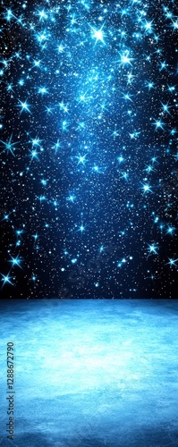 A mesmerizing blue starry night sky, sparkling with countless stars, creating a serene and magical atmosphere.