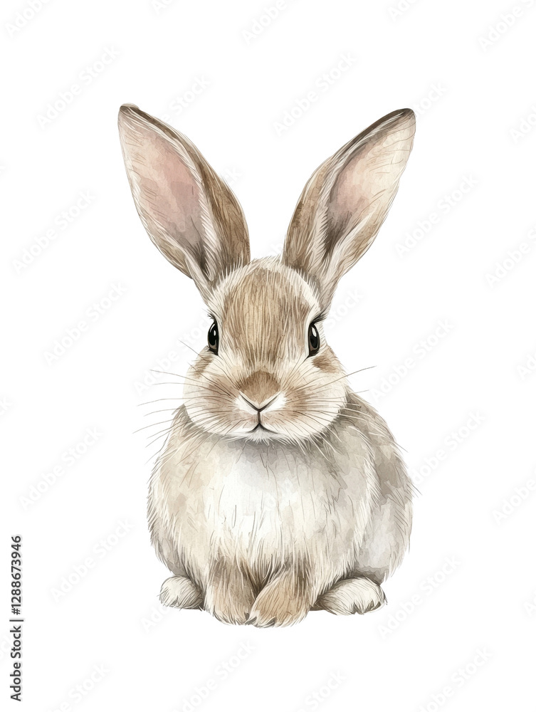 Obraz premium White rabbit sitting on a black background with contrasting colors and clear details of fur texture isolated on transparent background.