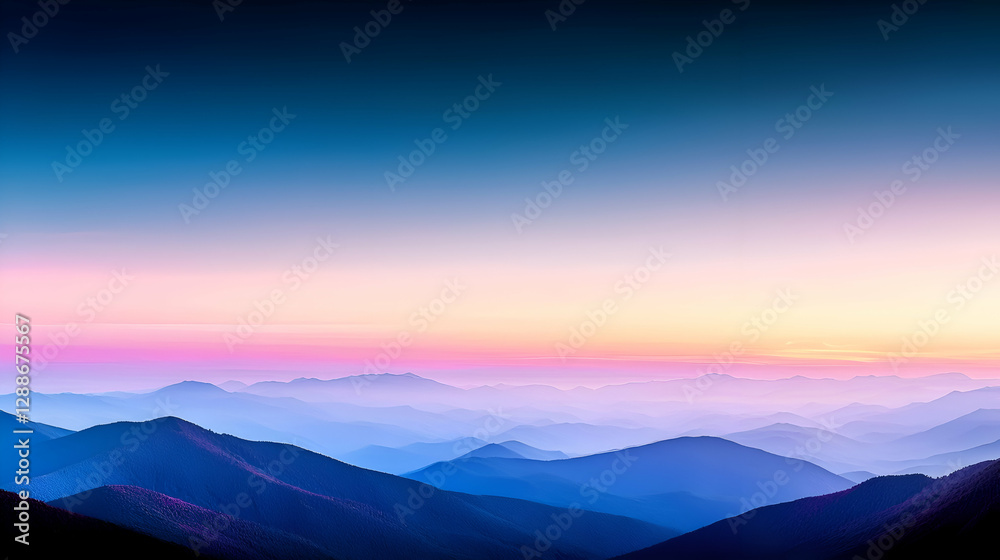 Obraz premium Serene Mountain Landscape at Sunrise with Blue Pink Hues