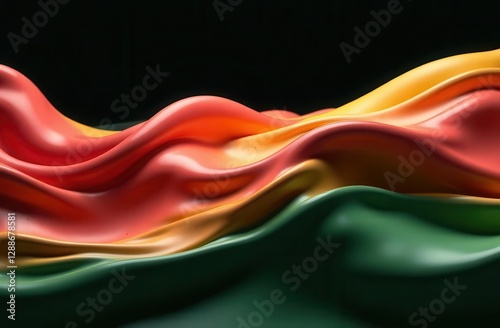 Abstract background with 3D silk ribbons in red, yellow, and green gracefully flowing across a black background. Black history month photo