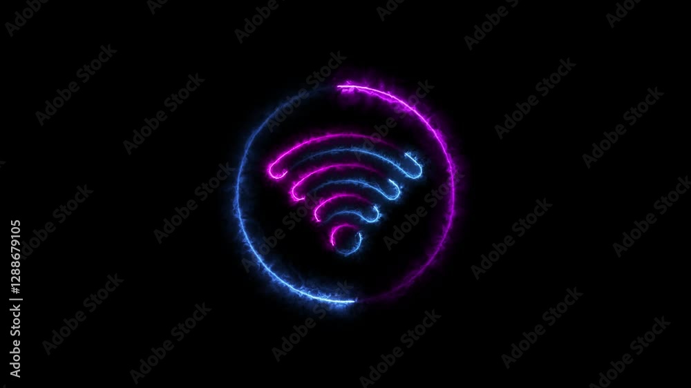 Wi Fi symbol, wireless networking digital hi tech innovation concept, free internet zone and hotspot, futuristic technology with blue neon glow in the