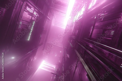 Pink futuristic city corridor, glowing light, abstract background, sci-fi concept art