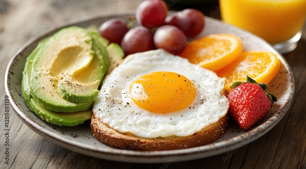 Delicious breakfast spread featuring avocado toast fresh fruits and juice rustic kitchen food photography natural light Delicious breakfast spread featuring avocado toast fresh fruits and juice rustic kitchen food photography natural light