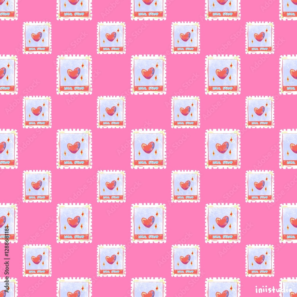 Love Pink Stamp Seamless Pattern Design Love Pink Stamp Seamless Pattern Design
