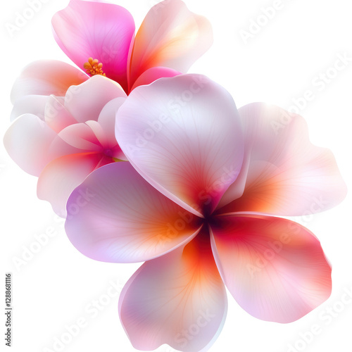Pink flower with delicate white petals blooming in a natural outdoor setting under bright sunlight isolated on transparent background.