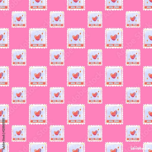 Love Pink Stamp Seamless Pattern Design