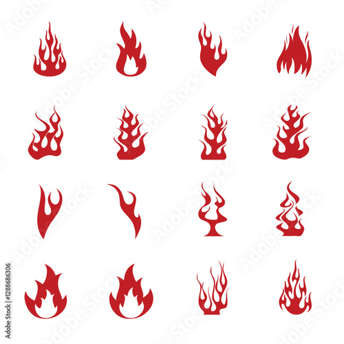 Red fire flame icon set vector illustrator