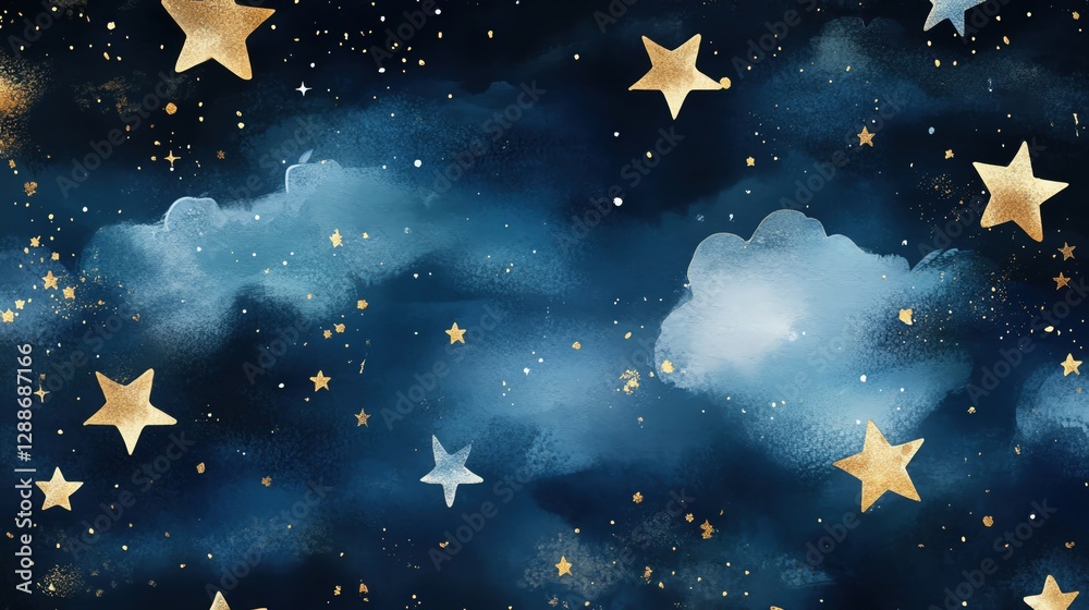 Fototapeta premium Dark moody watercolor themes. Dark moody watercolor themes. Night sky with stars and clouds illustration.