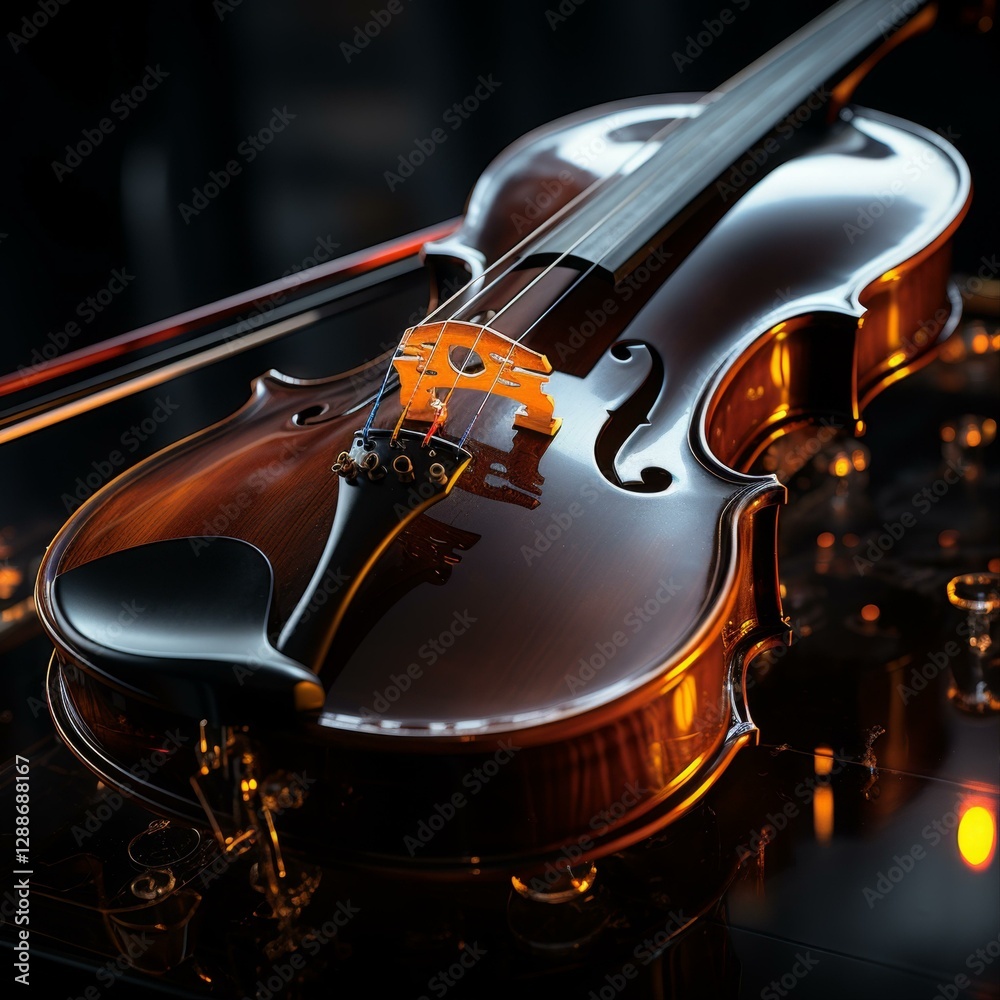 Fototapeta premium Detailed Symphony of Reflections A Polished Violin Masterpiece with Warm Tones and Rich Shadows