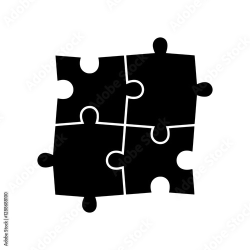 Puzzle pieces connected together - vector isolated object set. Four simple jigsaw puzzle pieces illustration. Flat design.