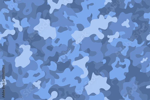 Army camo seamless print. Blue navy camouflage military pattern graphic print for fashion.