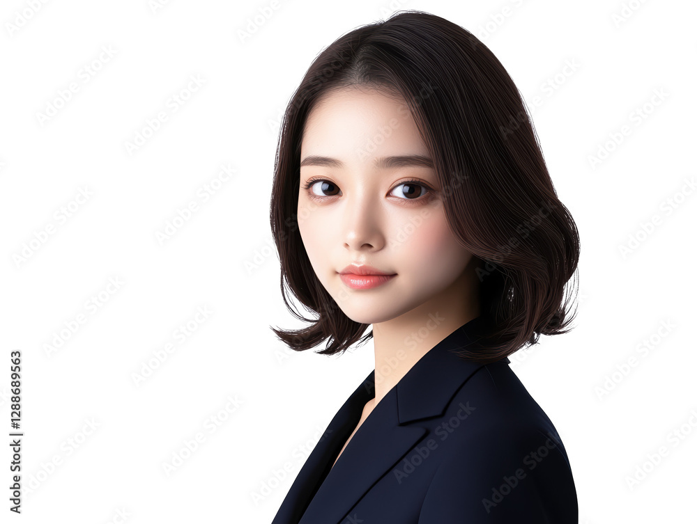 A portrait of a woman with dark hair, wearing a blazer, displaying a confident expression and elegant features. A portrait of a woman with dark hair, wearing a blazer, displaying a confident expression and elegant features.