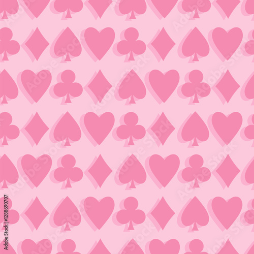 Poker table background. Casino poker table card pink vector pattern.