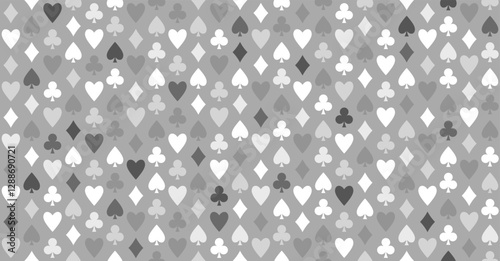 Playing card seamless pattern. Poker table or casino tablecloth vector texture design. Grey and white colors.