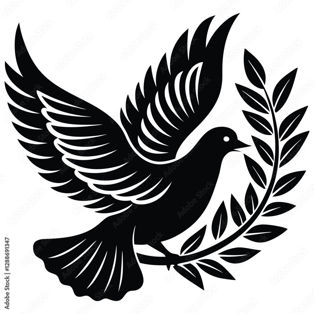 Obraz premium dove with olive branch silhouette vector
