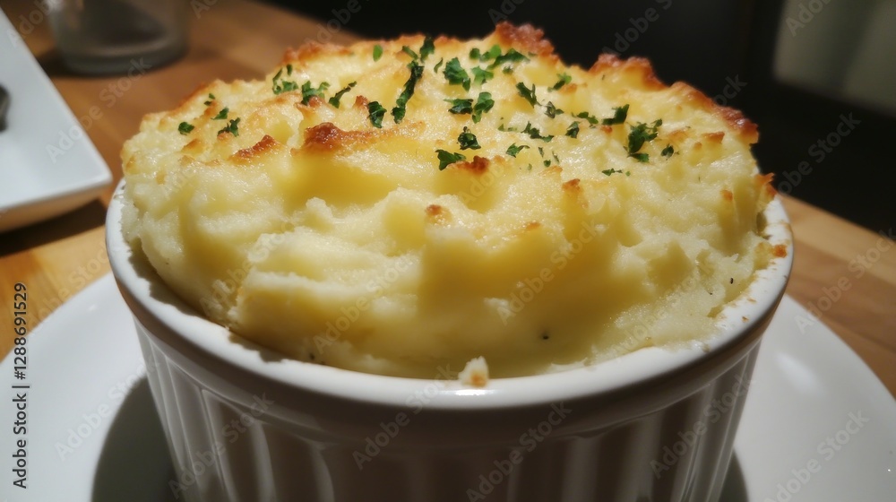 Creamy Mashed Potato Bake with Golden Brown Topping and Herbs Creamy Mashed Potato Bake with Golden Brown Topping and Herbs