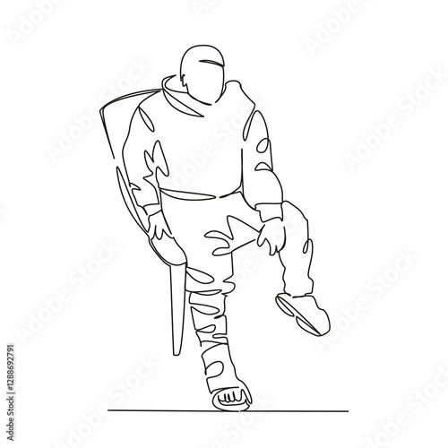 Wallpaper Mural One continuous single drawing line art flat doodle person, man, patient, recovery, bandage, crutch, leg, male, adult, broken. Isolated image hand draw contour on a white background, hand drawn, not AI Torontodigital.ca