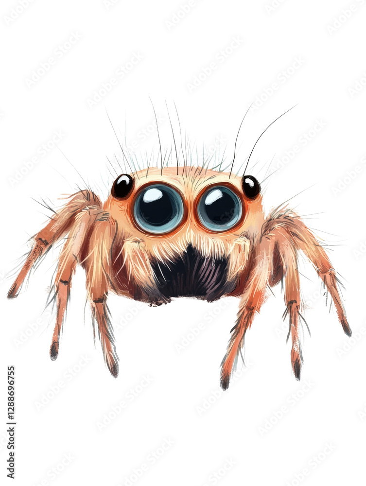 Close-up image of a spider showcasing large eyes and detailed features on a natural background isolated on transparent background. Close-up image of a spider showcasing large eyes and detailed features on a natural background isolated on transparent background.