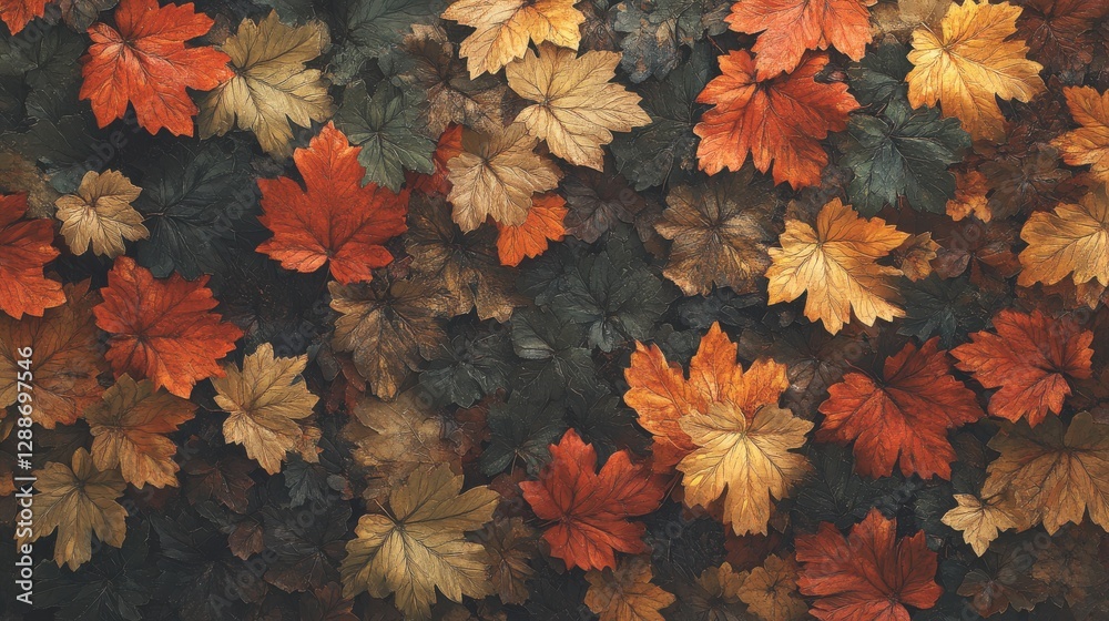A colorful leafy background with a variety of leaves in different colors A colorful leafy background with a variety of leaves in different colors