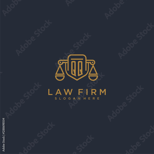 QQ letter monogram for lawfirm logo with scale and shield vector