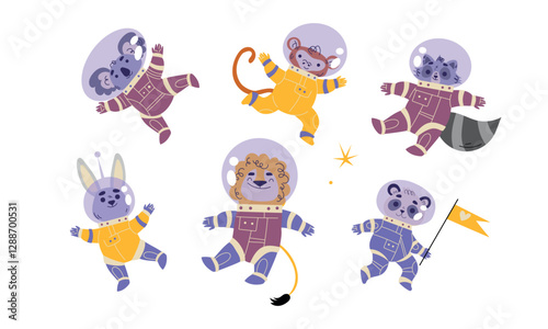 Cute Animal Astronaut Characters in Space Suit Vector Set