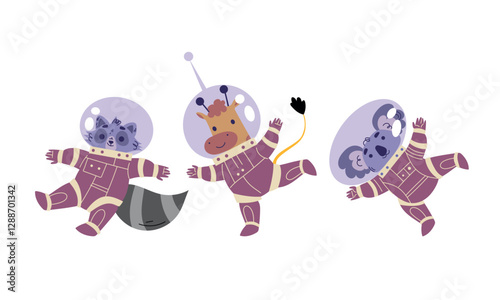 Cute Animal Astronaut Characters in Space Suit Vector Set