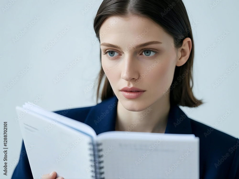 serious businesswoman open notebook for checking meeting notes,schedule,plan and key point,and thinking solution for urgent case,summerise meeting minutes,complete work after meeting serious businesswoman open notebook for checking meeting notes,schedule,plan and key point,and thinking solution for urgent case,summerise meeting minutes,complete work after meeting
