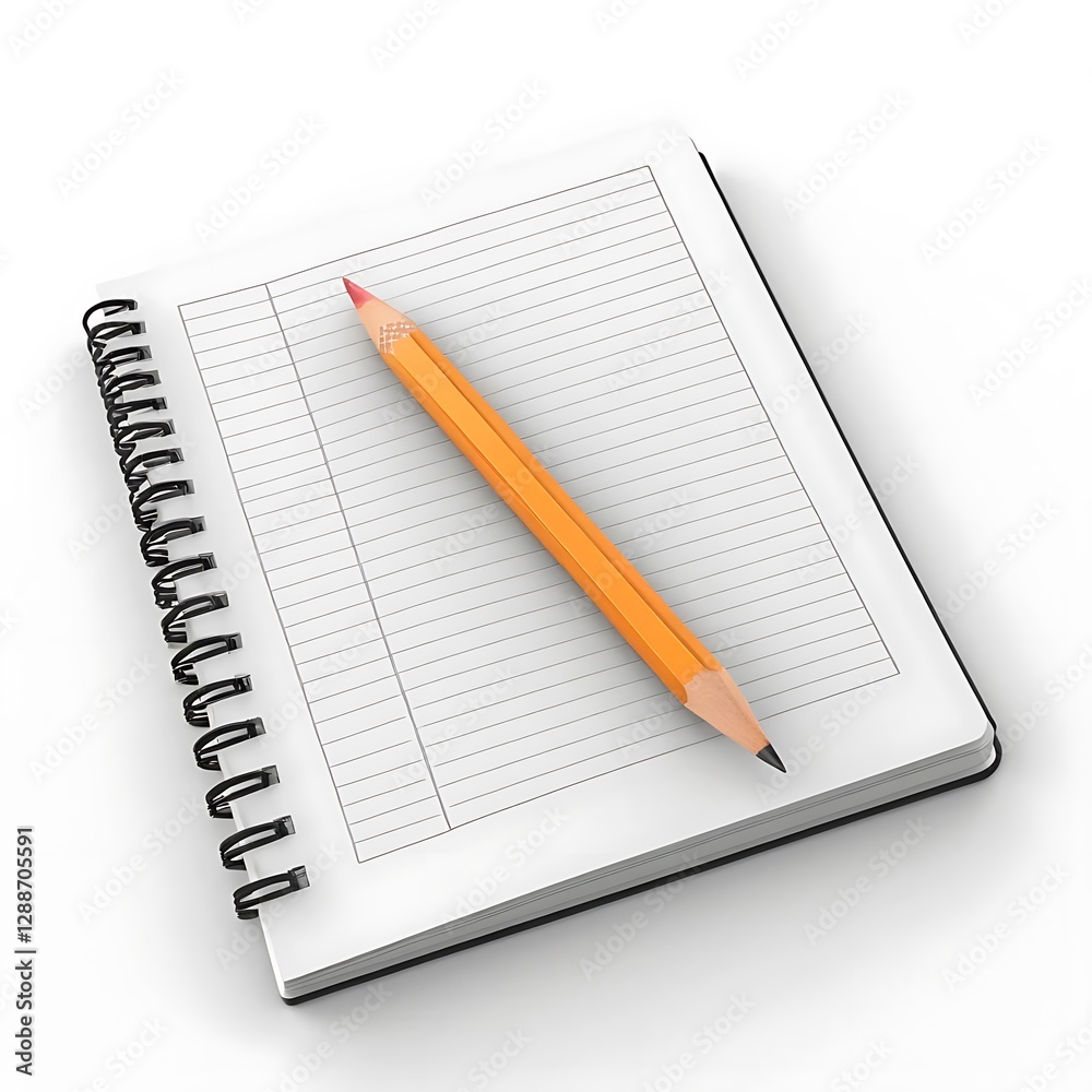 Pencil Resting on Open Notebook with Lined Pages Ready for Writing Pencil Resting on Open Notebook with Lined Pages Ready for Writing