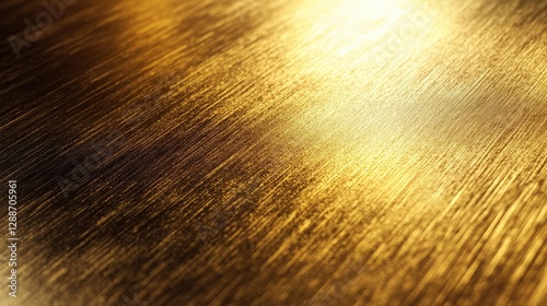 A close-up of polished golden metal reveals intricate ridges and grooves, reflecting warm light on its shimmering, textured surface photo