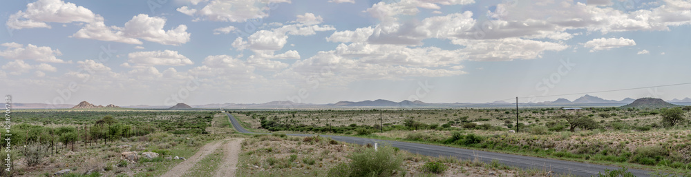 B1 tar road in green desert countryside, near Rehoboth, Namibia