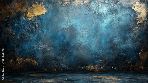 A textured wall background with gold accents and moody tones