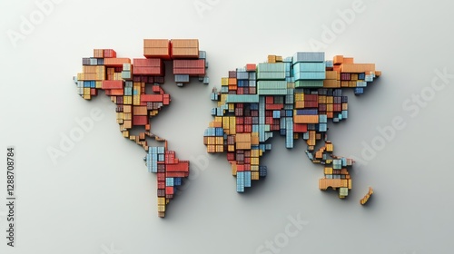 Fototapeta Naklejka Na Ścianę i Meble -  Global shipping containers distribution world map digital art maritime environment aerial view geographical analysis