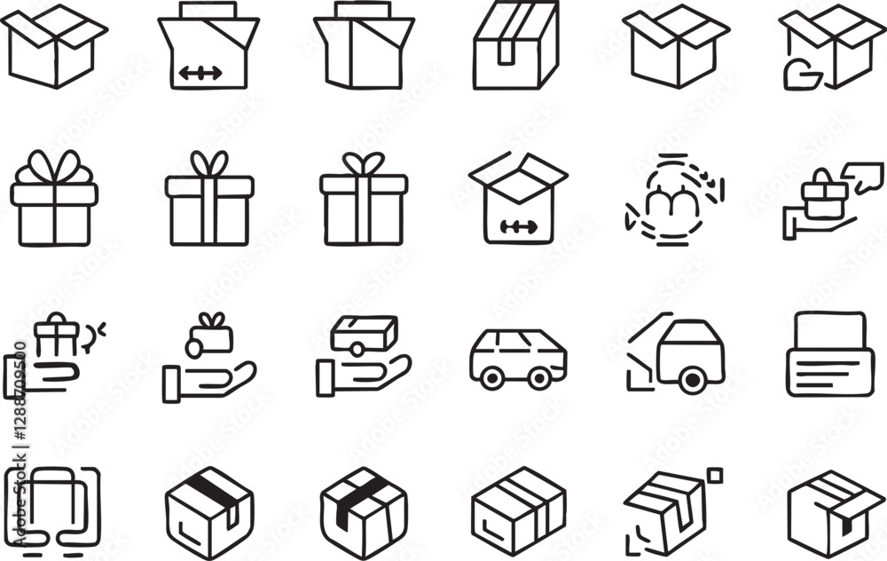 Minimalist Line Icons – 18 Box & Package Designs for Shipping, Delivery & Gifting Minimalist Line Icons – 18 Box & Package Designs for Shipping, Delivery & Gifting