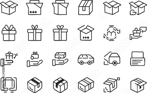 Minimalist Line Icons – 18 Box & Package Designs for Shipping, Delivery & Gifting