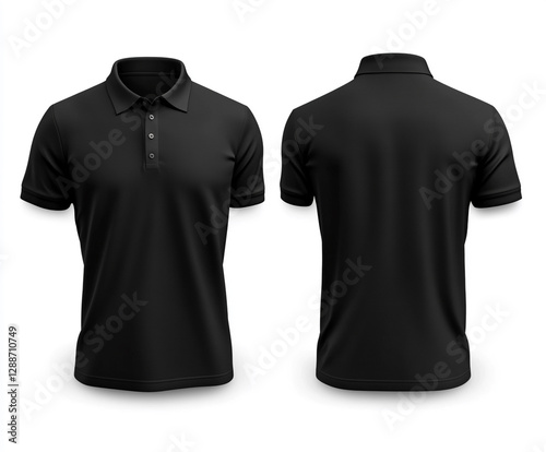 Men black polo shirt front and back view, Isolated blank front and back polo t-shirt for graphic design mock up