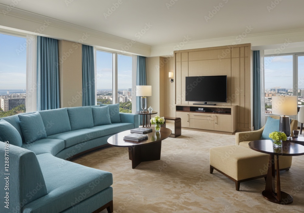 Fototapeta premium Sky Blue Sandy Beige Presidential Suite design Japandi Transitional decor