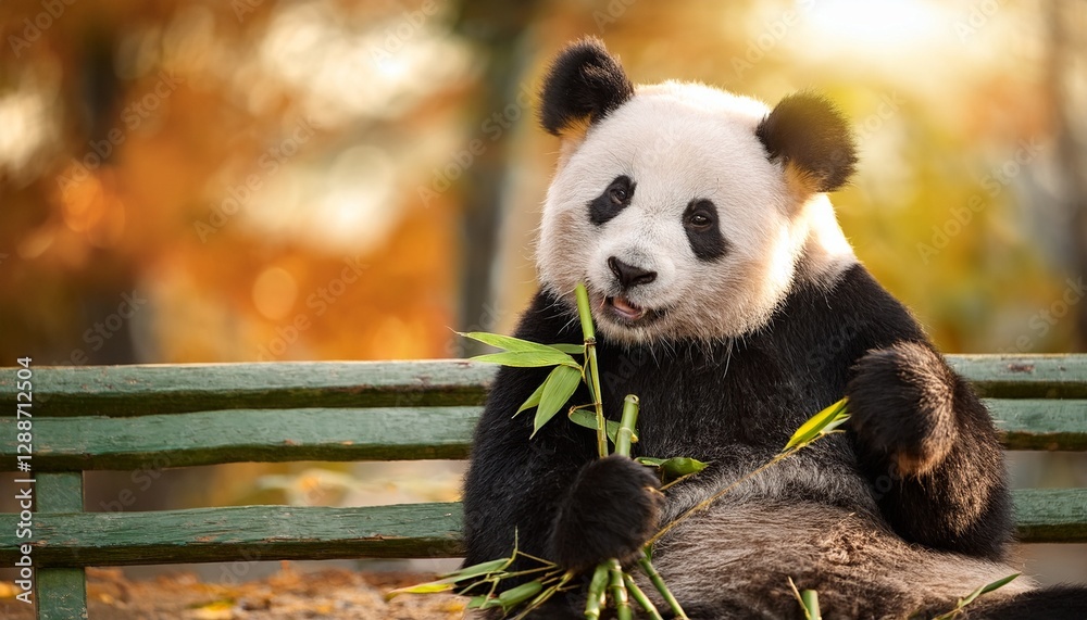Obraz premium panda eating bamboo