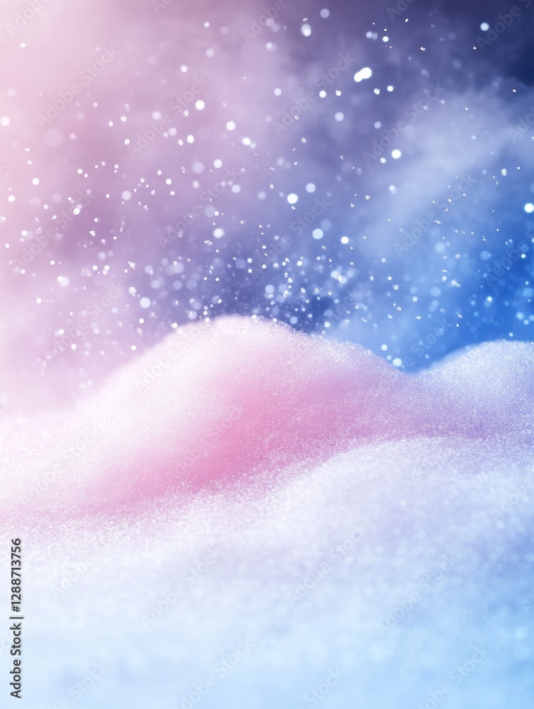 Fototapeta premium Dreamy pastel landscape with a soft, ethereal glow and shimmering particles evokes serenity
