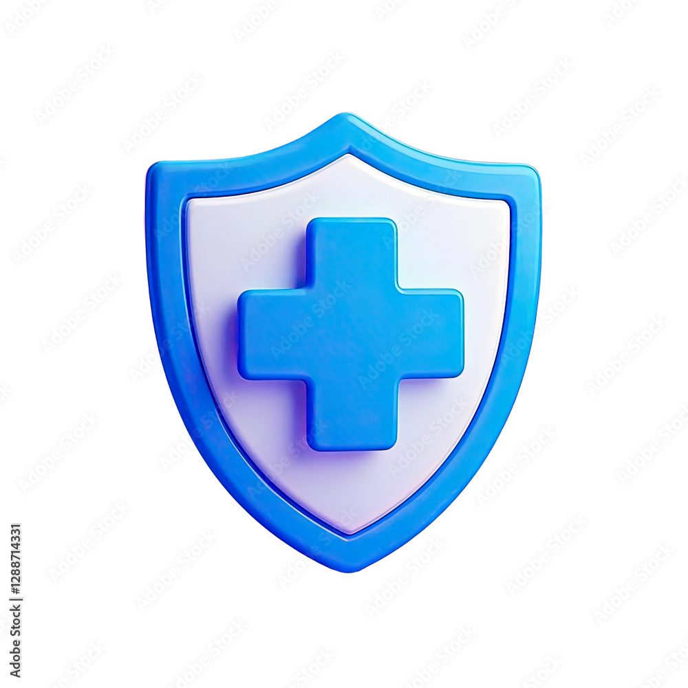 Fototapeta premium 3d shield with cross icon symbol which is a symbol of Health protection from disease. Health security insurance medical concept, Generative AI