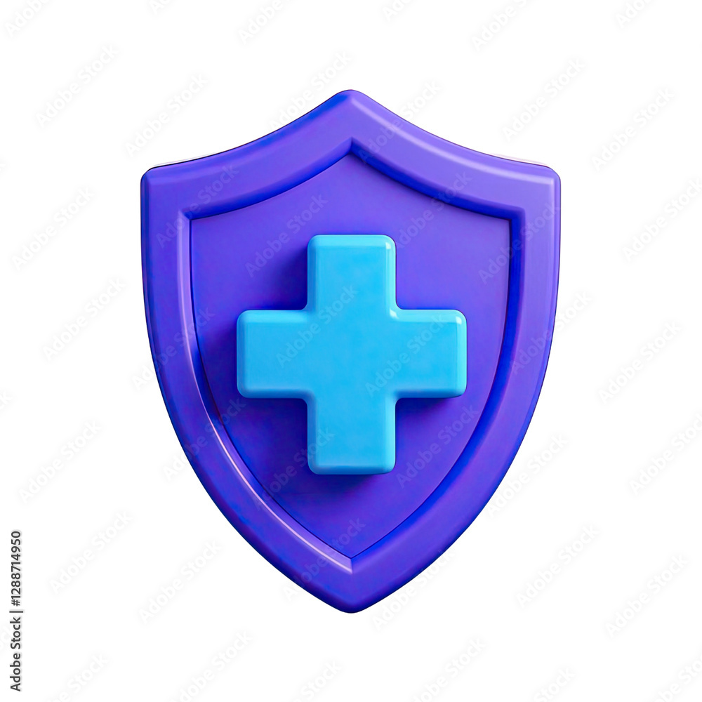 Fototapeta premium 3d shield with cross icon symbol which is a symbol of Health protection from disease. Health security insurance medical concept, Generative AI