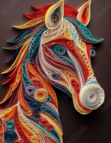 finely quilled colorful goofy horse