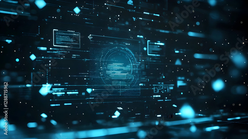 digital interface texture with floating data points and layered UI elements 