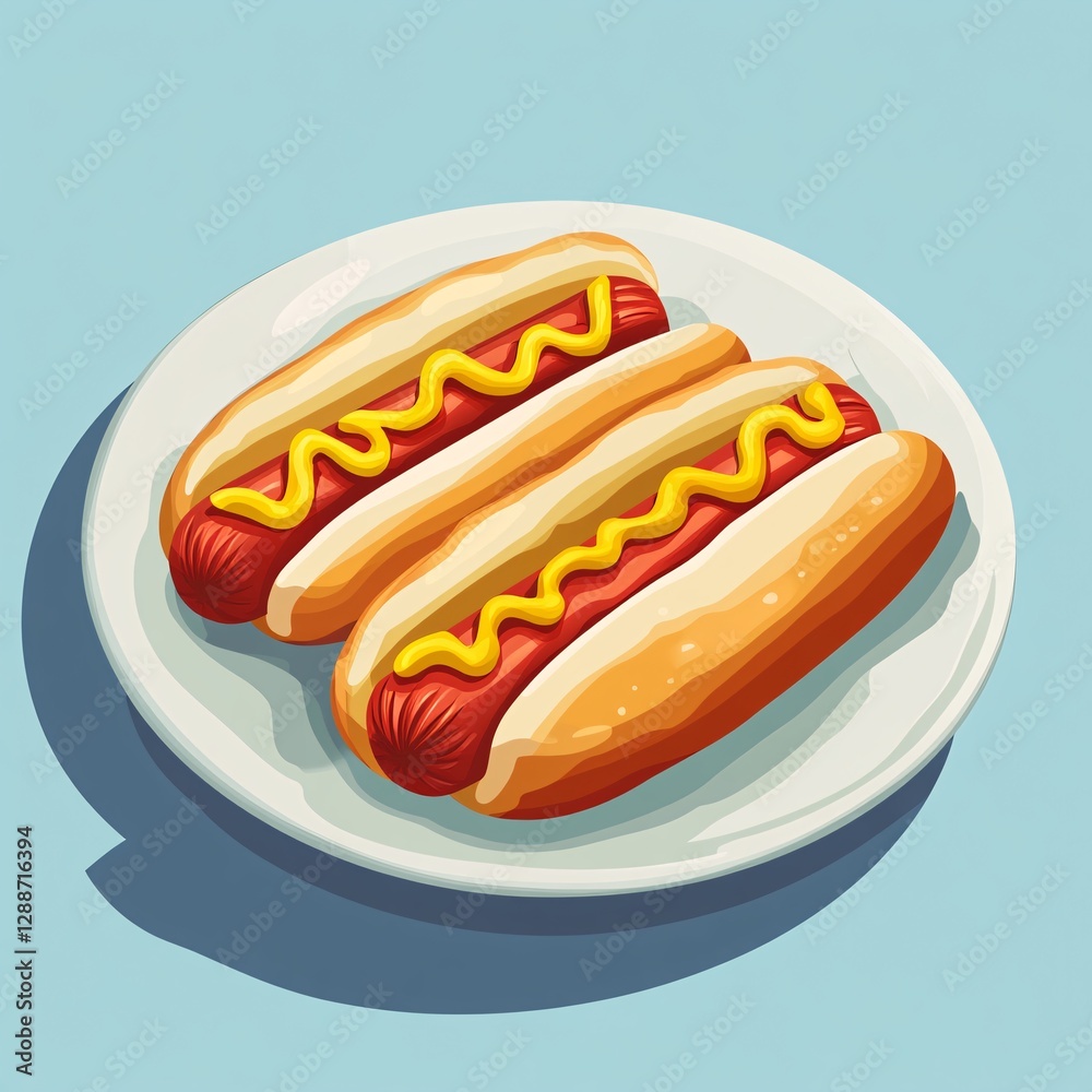 Isometric Vector Illustration of Hot Dogs Topped with Condiments Isometric Vector Illustration of Hot Dogs Topped with Condiments